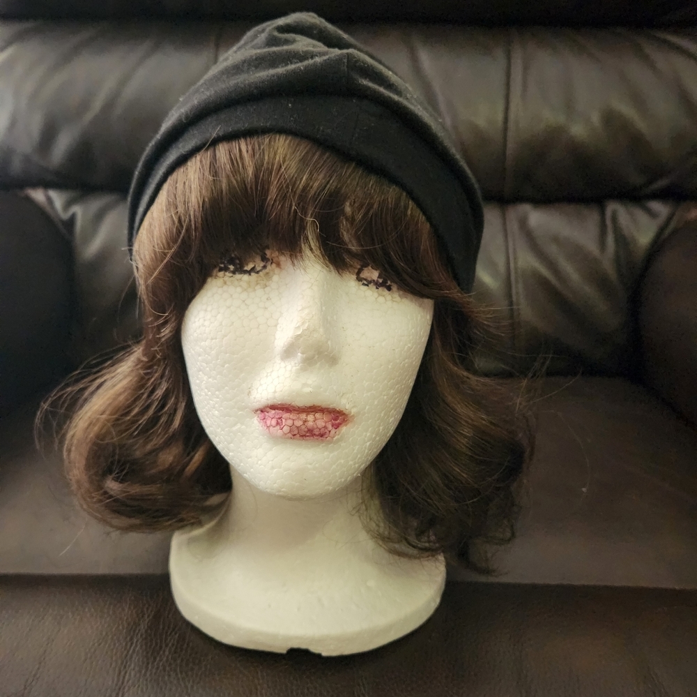 Dark Brown Halo Wig w/hat - Picture 8 of 13
